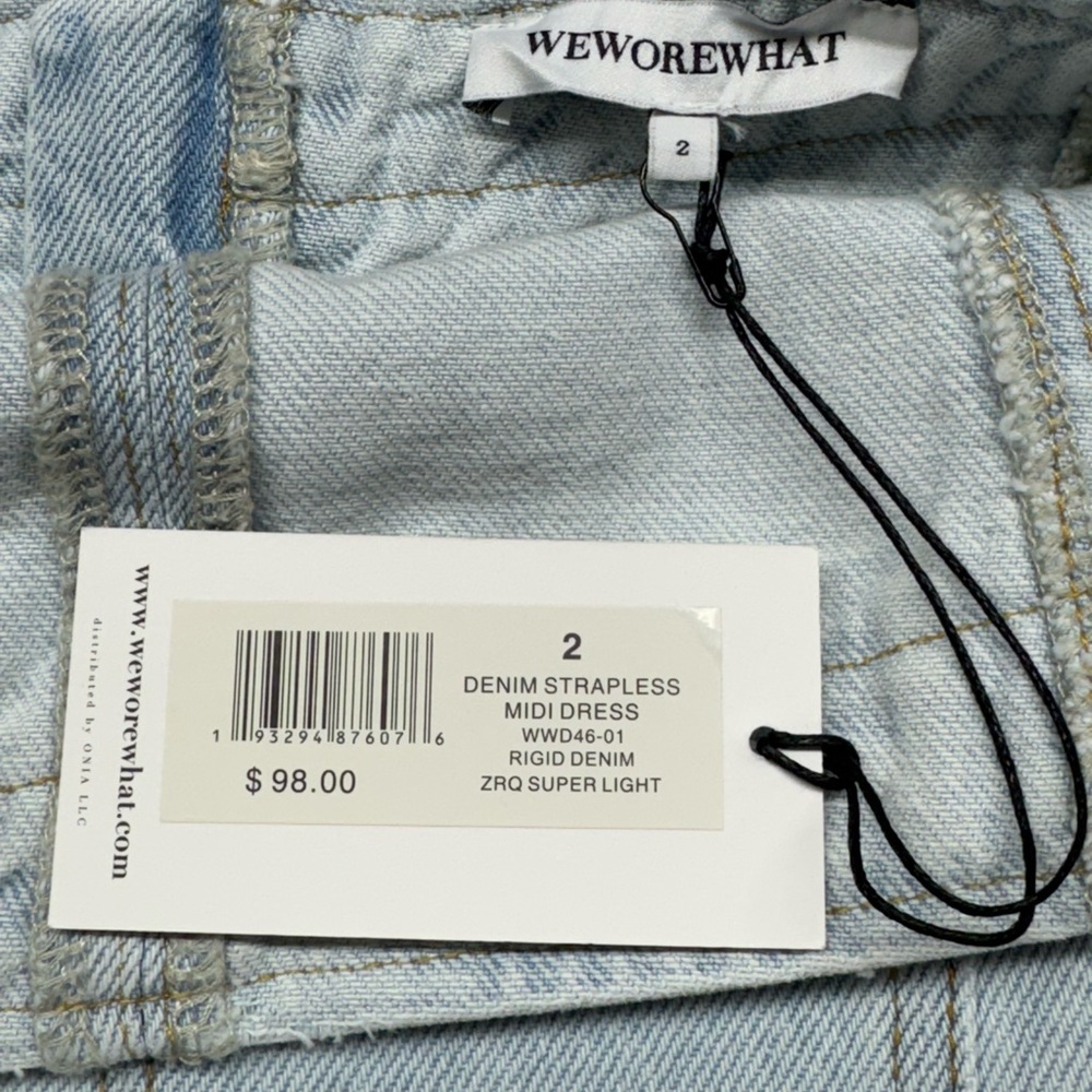 WeWoreWhat x Revolve Rigid Denim Strapless Midi Dress in Super Light Wash Size 2 - Picture 8 of 12